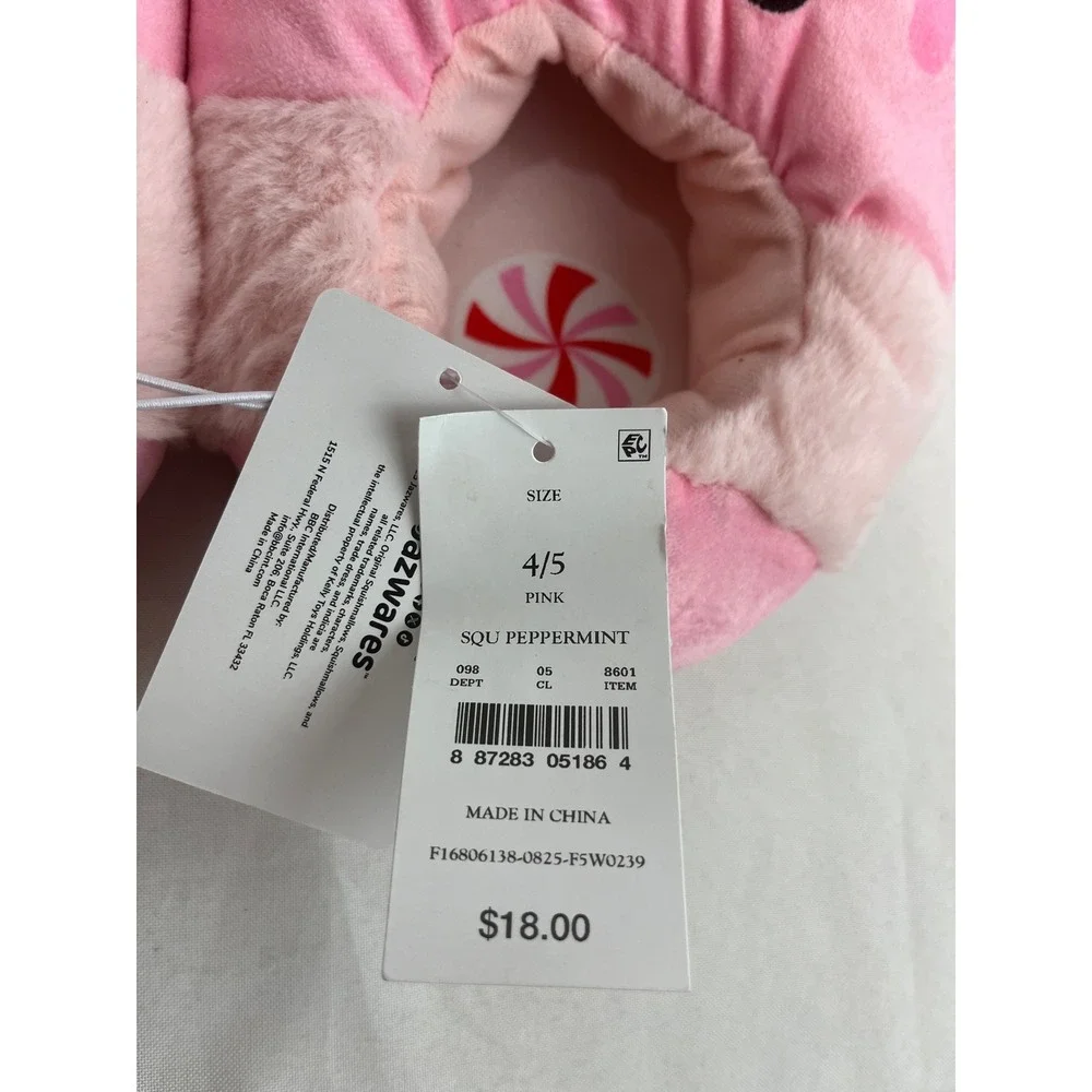 Squishmallows Peppermint Hot Cocoa Pink Plush Slippers Kids Size 4/5 New